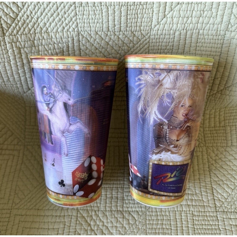 Vintage Rio Hotel & Casino LasVegas Holographic 3D Drinking Cup Set 2 Pegasus
